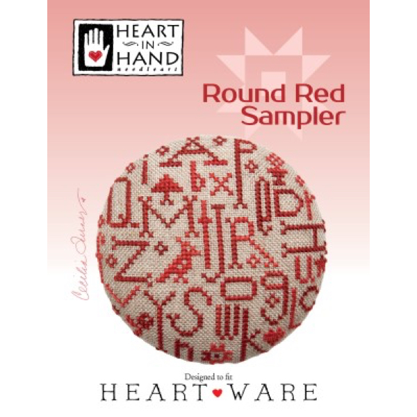 Heart in Hand Needleart - Round Red Sampler