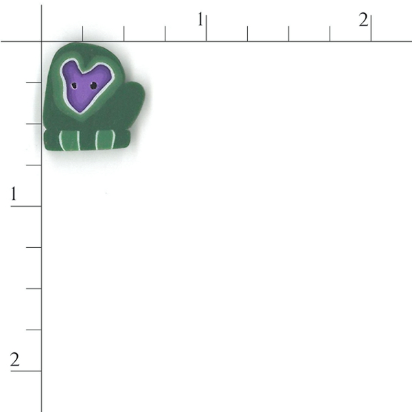 Just Another Button Company - 4422.s - Small Green Mitten With Heart button