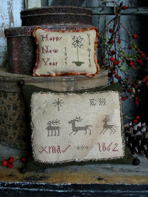 Pineberry Lane - Elizabeth Hammond Xmas Sampler and New Year 1861 Pinkeep